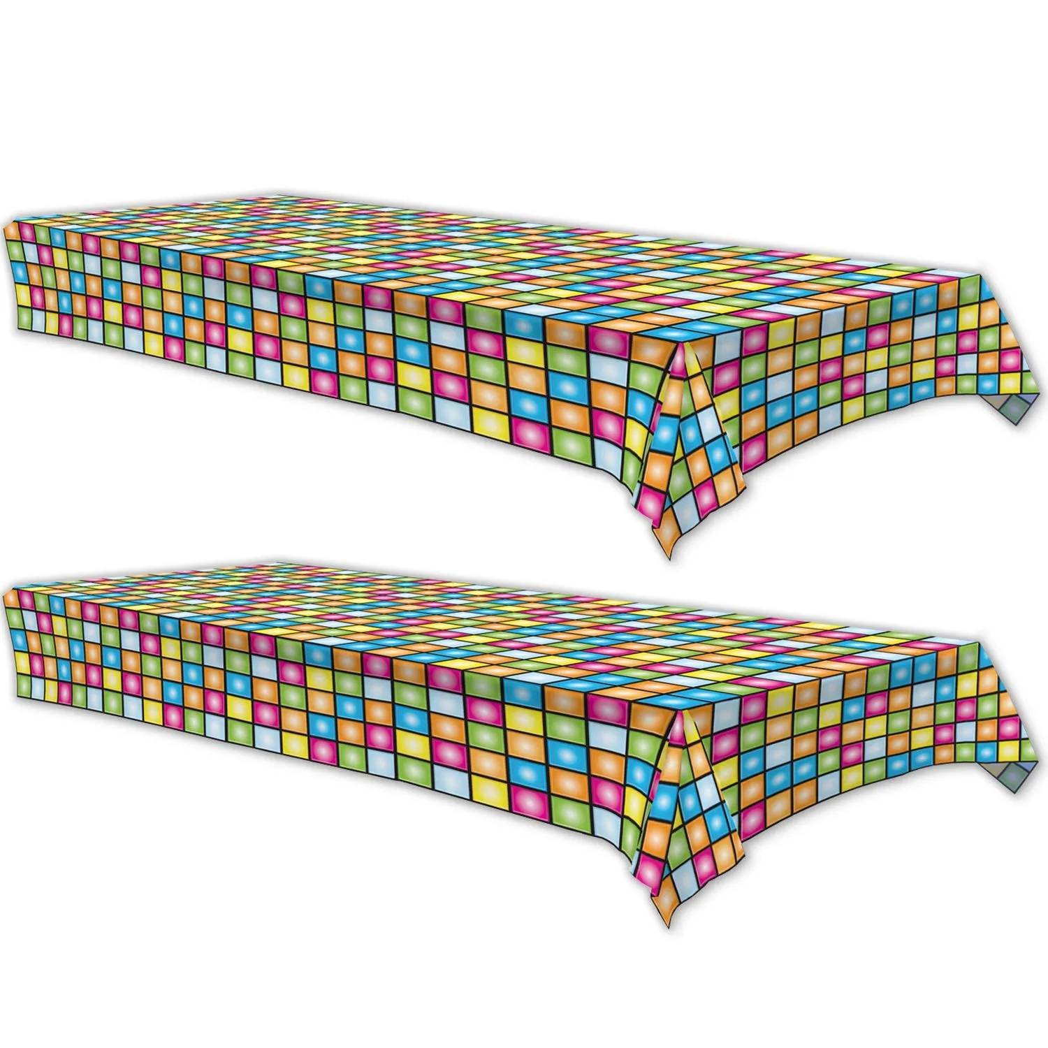 Disco Party Supplies - Plastic Mulit-Color Table Cover 54" x 108" for Discos and 70's Parties (2 Pack)