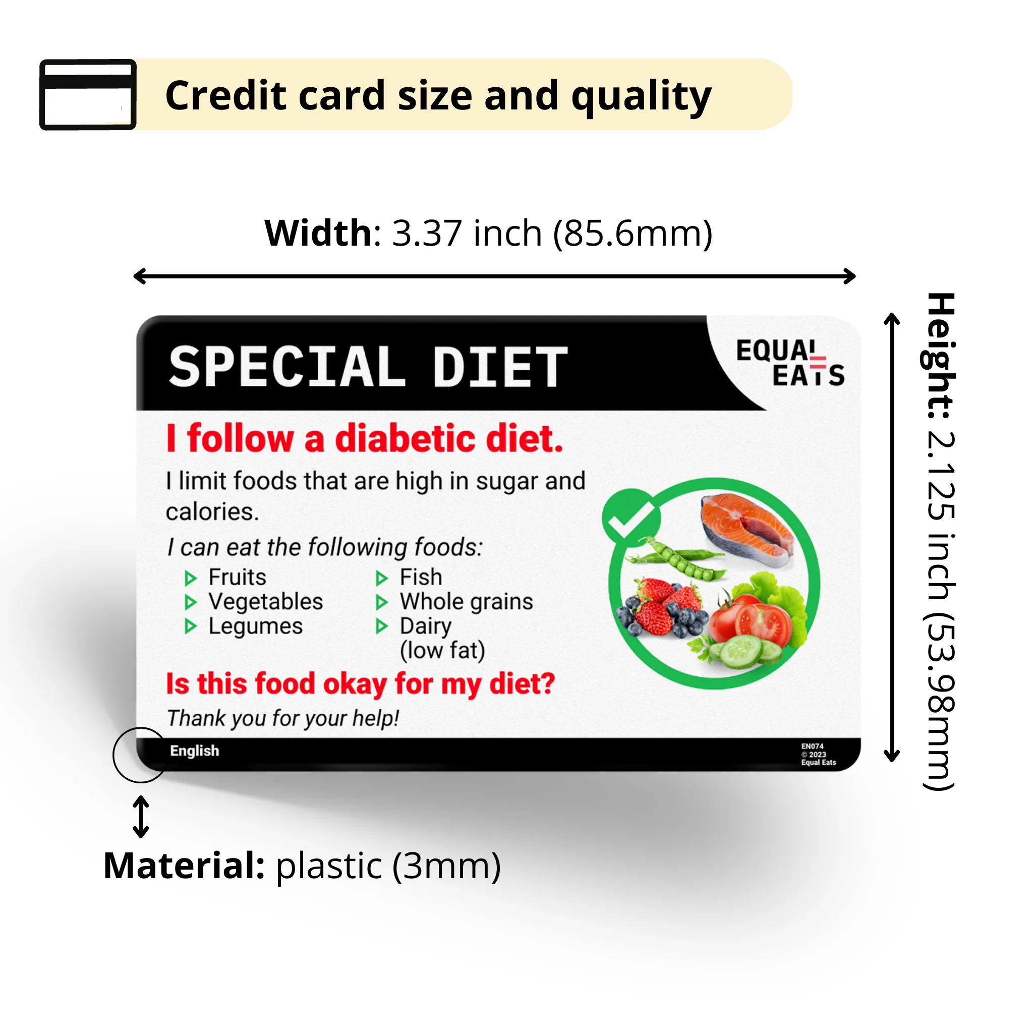 English Diabetic Diet Card