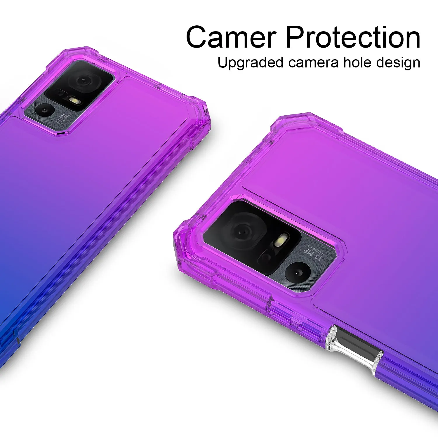 For Alcatel Jitterbug Smart 4 (2023) Case with Temper Glass Screen Protector Full-Body Rugged Protection - Purple/Blue