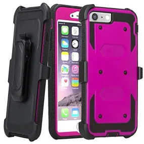For Apple iPhone 8 Plus Case, Triple Protection 3-1 w/ Built in Screen Protector Heavy Duty Rotating Swivel Holster Shell Combo Case for iPhone 8 Plus - Purple