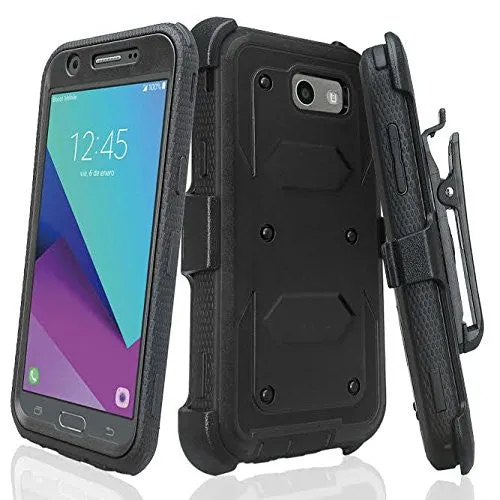 Galaxy J3 Emerge Case, Rugged Full-Body Armor Heavy Duty Holster Shell Combo Case for Samsung Galaxy J3 Emerge - Black