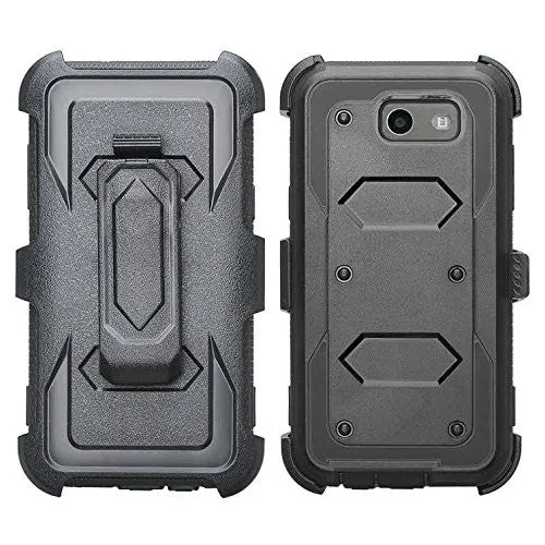 Galaxy J3 Emerge Case, Rugged Full-Body Armor Heavy Duty Holster Shell Combo Case for Samsung Galaxy J3 Emerge - Black