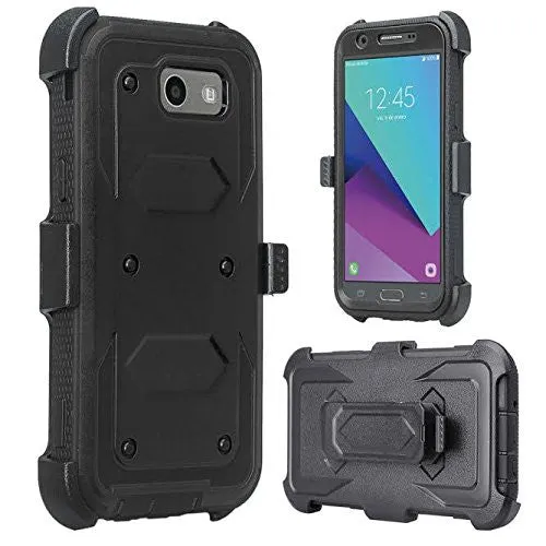 Galaxy J3 Emerge Case, Rugged Full-Body Armor Heavy Duty Holster Shell Combo Case for Samsung Galaxy J3 Emerge - Black