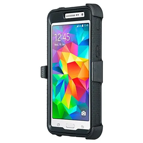 Galaxy On5 Case, 3-in-1 Shockproof Armor [Built in Screen Protector] Heavy Duty Holster Shell Combo Case for Samsung Galaxy On5 - Black