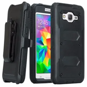 Galaxy On5 Case, 3-in-1 Shockproof Armor [Built in Screen Protector] Heavy Duty Holster Shell Combo Case for Samsung Galaxy On5 - Black