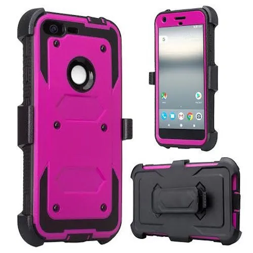 Google Pixel Case, Coverlab Triple Protection 3-in-1 Shockproof Armor Holster Shell Combo Case w/ Built in Screen Protector for Google Pixel - Purple
