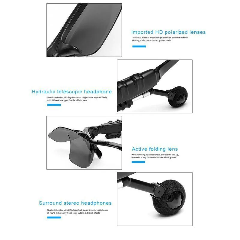 Headphone Sunglasses Polarized Lens MicEarphone Bluetooth 5.0