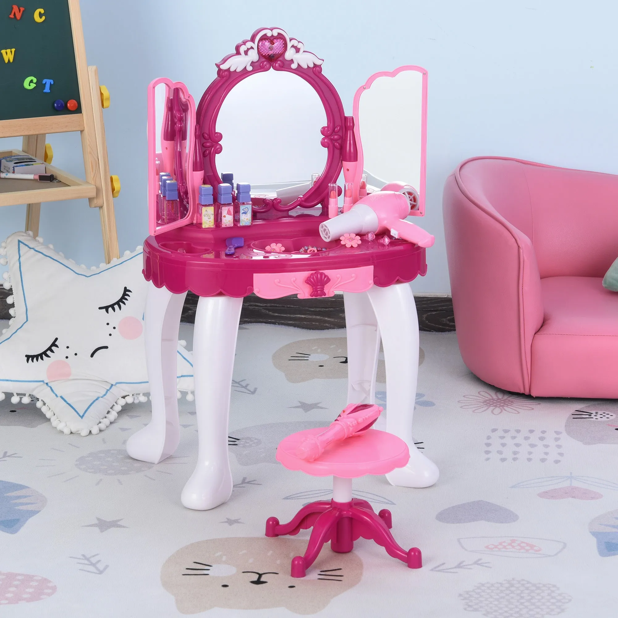 HOMCOM Kids  Vanity Table Set -  Purple & Red
