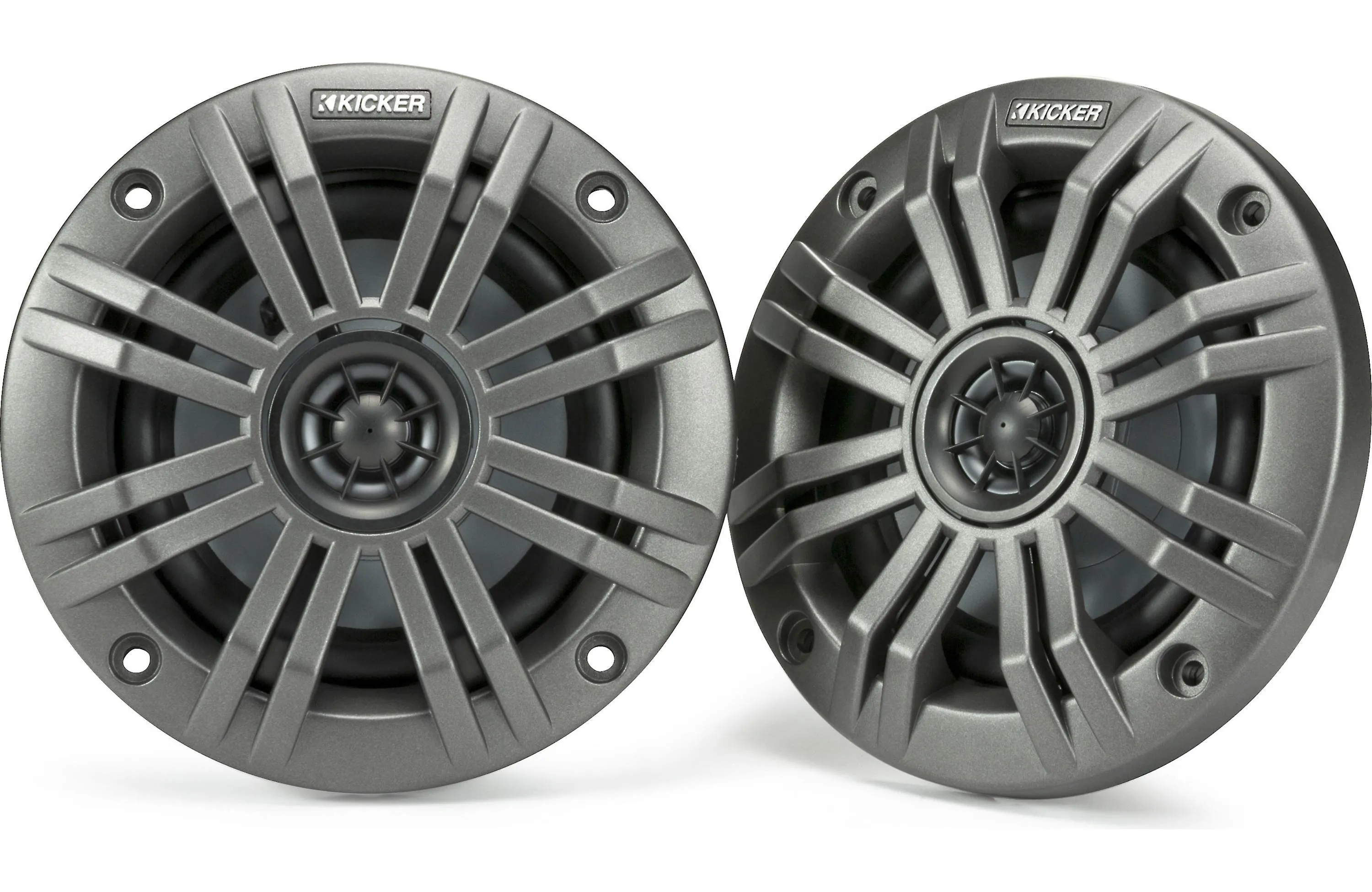Kicker 45KM44 Universal Weatherproof Coaxial 4" 4-Ohm Audio Speakers with Charcoal and White Grilles (Pair)