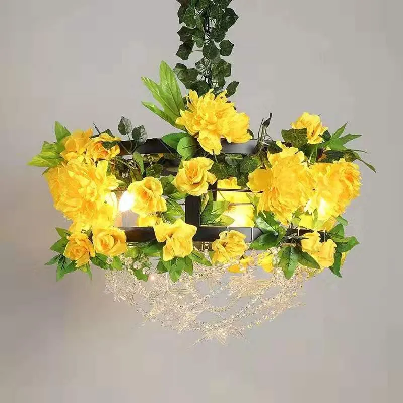Kommerzielle gelbe kleine frische Pendelleuchte Thema Musik Dining Bar Milch Tee Shop Shop Pflanzendekoration Kronleuchter