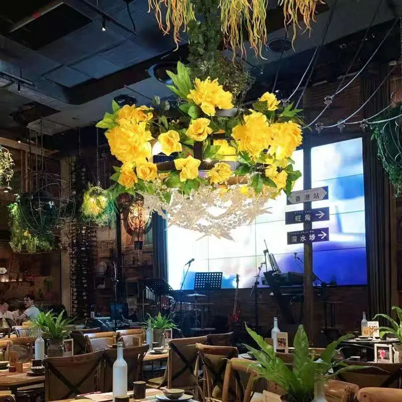 Kommerzielle gelbe kleine frische Pendelleuchte Thema Musik Dining Bar Milch Tee Shop Shop Pflanzendekoration Kronleuchter
