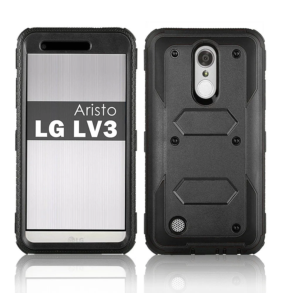 LG Aristo 2 Plus Case, Aristo 2, LG Tribute Dynasty, Rebel 3, Zone 4, Triple Protection 3-1 w/ Built in Screen Protector Heavy Duty Holster Shell Combo Case - Black
