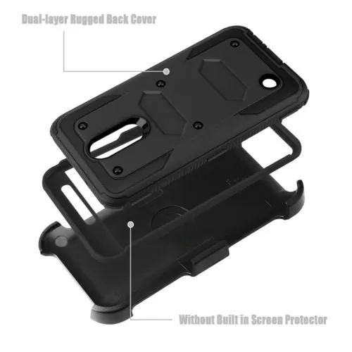 LG Aristo 2 Plus Case, Aristo 2, LG Tribute Dynasty, Rebel 3, Zone 4, Triple Protection 3-1 w/ Built in Screen Protector Heavy Duty Holster Shell Combo Case - Black