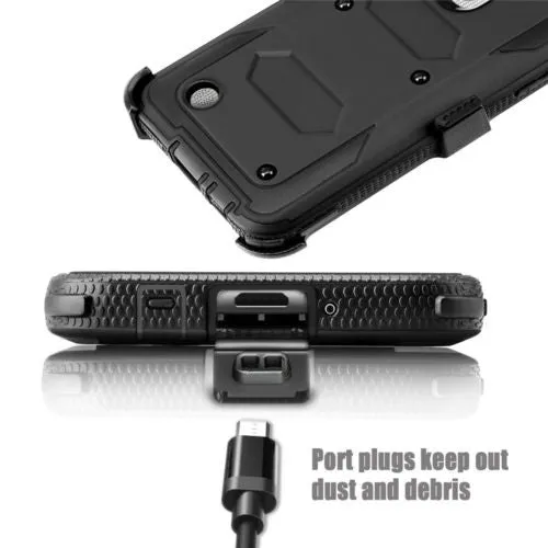 LG Aristo 2 Plus Case, Aristo 2, LG Tribute Dynasty, Rebel 3, Zone 4, Triple Protection 3-1 w/ Built in Screen Protector Heavy Duty Holster Shell Combo Case - Black