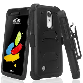 LG Aristo 2 Plus Case, Aristo 2, LG Tribute Dynasty, Rebel 3, Zone 4, Triple Protection 3-1 w/ Built in Screen Protector Heavy Duty Holster Shell Combo Case - Black