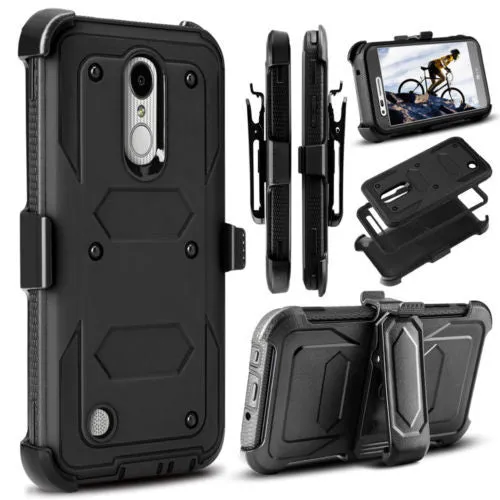 LG Aristo 2 Plus Case, Aristo 2, LG Tribute Dynasty, Rebel 3, Zone 4, Triple Protection 3-1 w/ Built in Screen Protector Heavy Duty Holster Shell Combo Case - Black