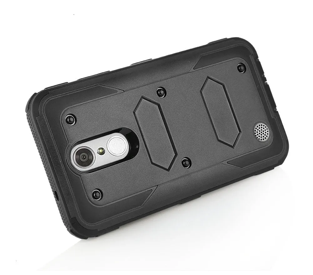 LG Aristo 2 Plus Case, Aristo 2, LG Tribute Dynasty, Rebel 3, Zone 4, Triple Protection 3-1 w/ Built in Screen Protector Heavy Duty Holster Shell Combo Case - Black