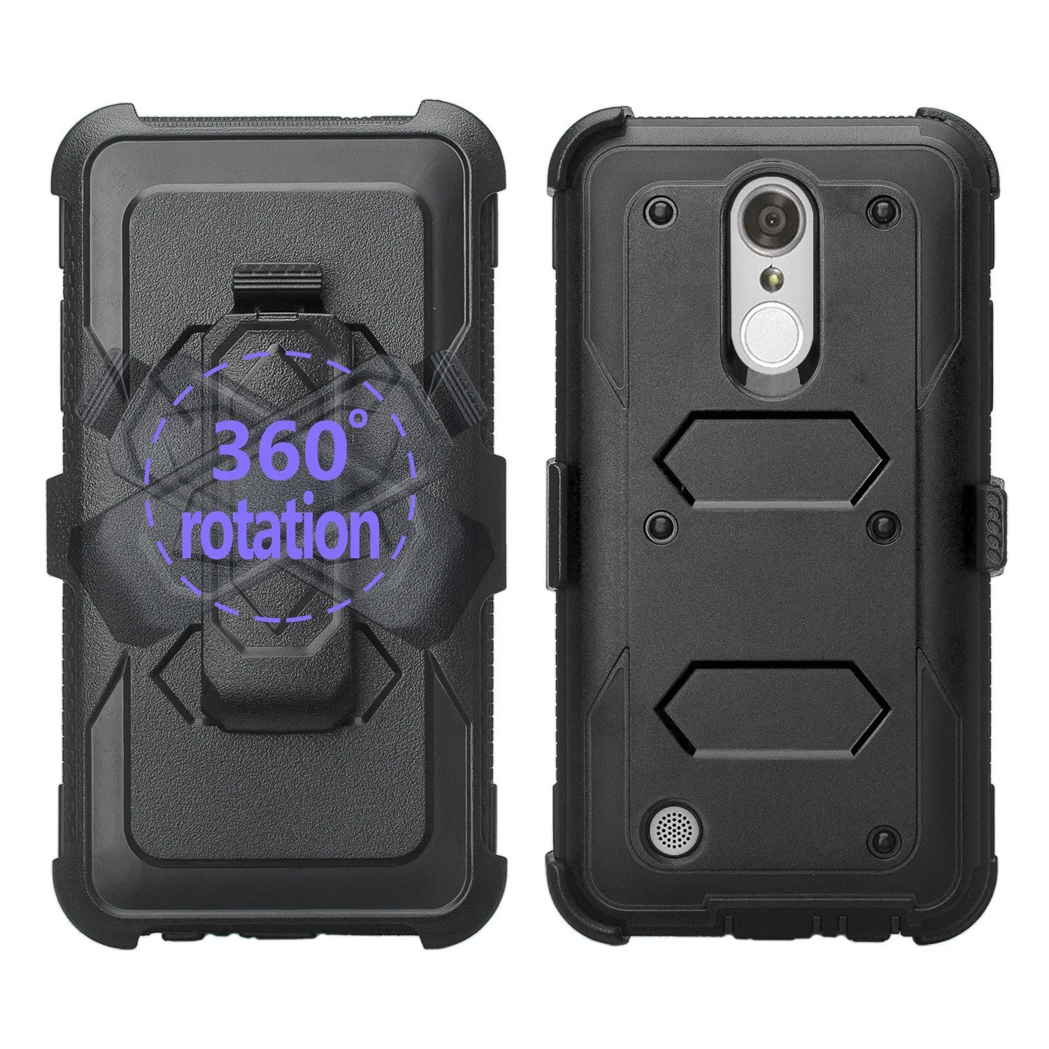LG Aristo 2 Plus Case, Aristo 2, LG Tribute Dynasty, Rebel 3, Zone 4, Triple Protection 3-1 w/ Built in Screen Protector Heavy Duty Holster Shell Combo Case - Black