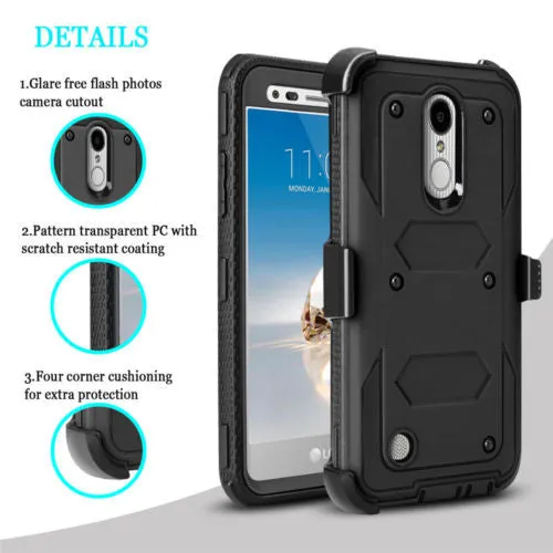 LG Aristo 2 Plus Case, Aristo 2, LG Tribute Dynasty, Rebel 3, Zone 4, Triple Protection 3-1 w/ Built in Screen Protector Heavy Duty Holster Shell Combo Case - Black