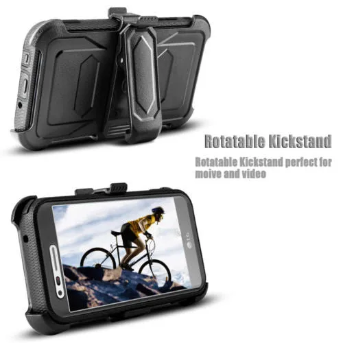 LG Aristo 2 Plus Case, Aristo 2, LG Tribute Dynasty, Rebel 3, Zone 4, Triple Protection 3-1 w/ Built in Screen Protector Heavy Duty Holster Shell Combo Case - Black