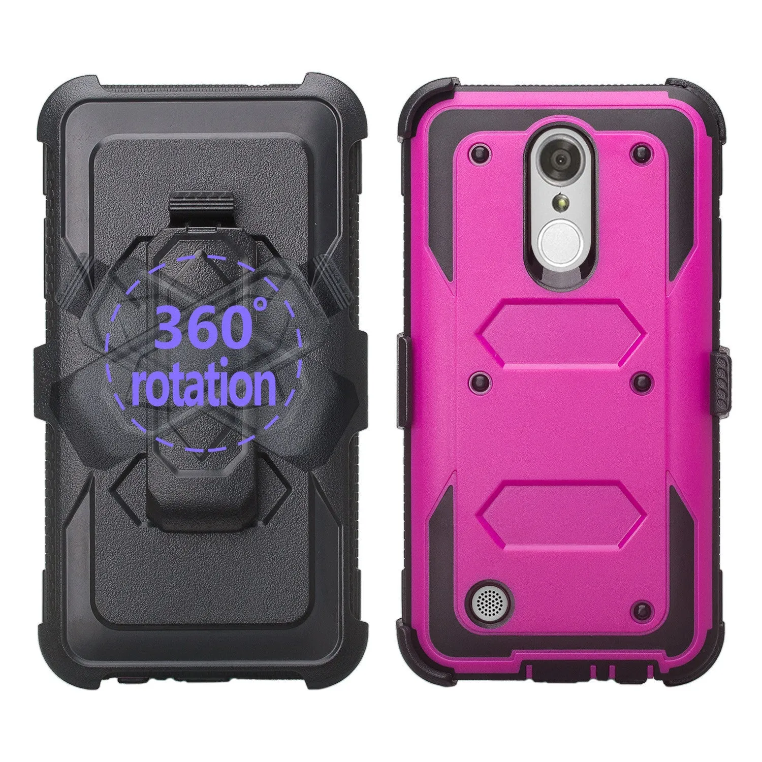 LG Aristo Case, K4 2017, K8 2017, Risio 2, Phoenix 3, Fortune, Triple Protection 3-1 w/ Built in Screen Protector Heavy Duty Holster Shell Combo Case - Purple