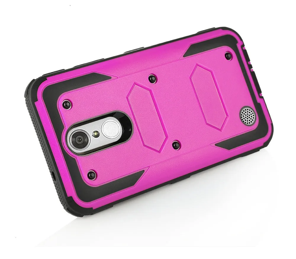 LG Aristo Case, K4 2017, K8 2017, Risio 2, Phoenix 3, Fortune, Triple Protection 3-1 w/ Built in Screen Protector Heavy Duty Holster Shell Combo Case - Purple