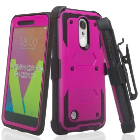 LG Aristo Case, K4 2017, K8 2017, Risio 2, Phoenix 3, Fortune, Triple Protection 3-1 w/ Built in Screen Protector Heavy Duty Holster Shell Combo Case - Purple