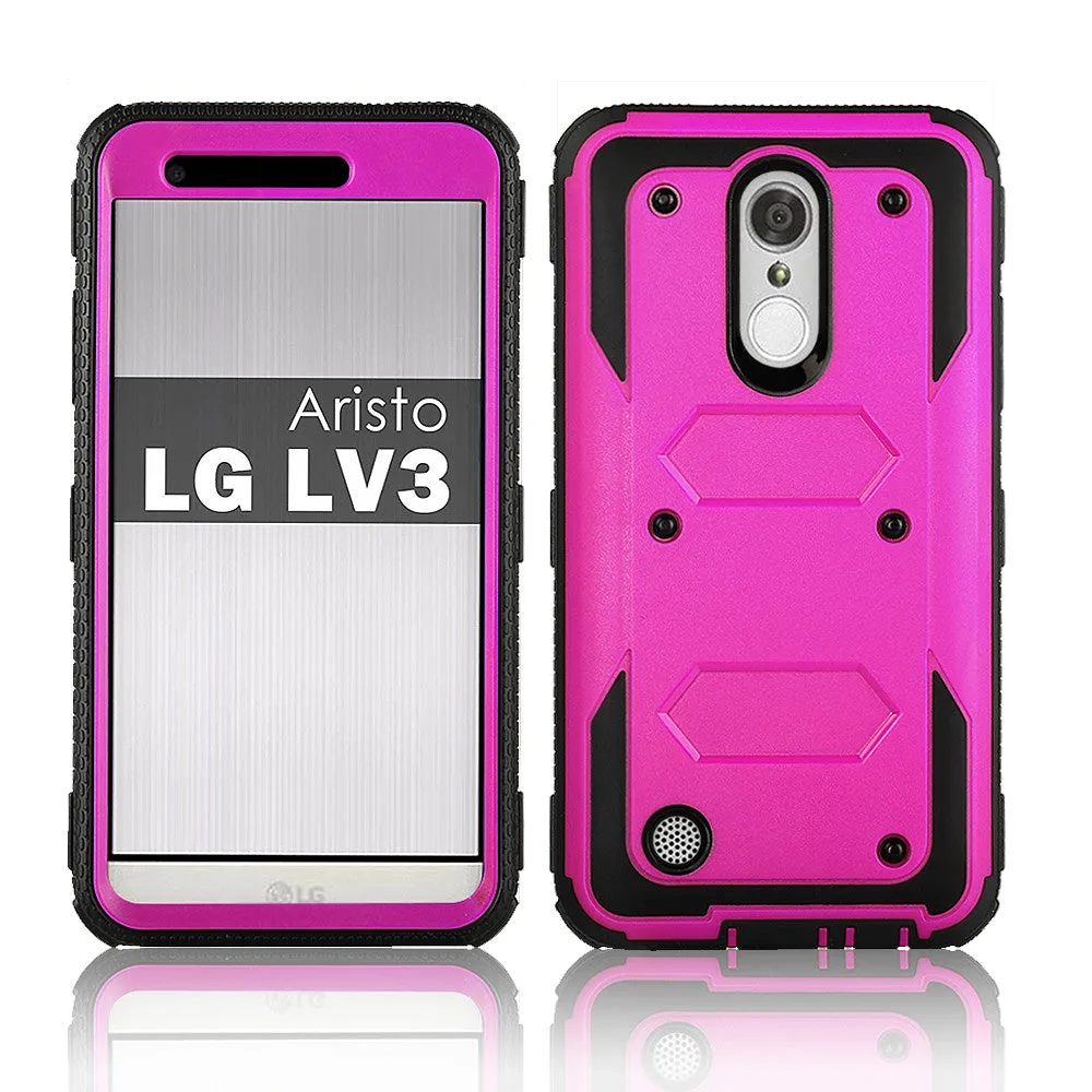 LG Aristo Case, K4 2017, K8 2017, Risio 2, Phoenix 3, Fortune, Triple Protection 3-1 w/ Built in Screen Protector Heavy Duty Holster Shell Combo Case - Purple