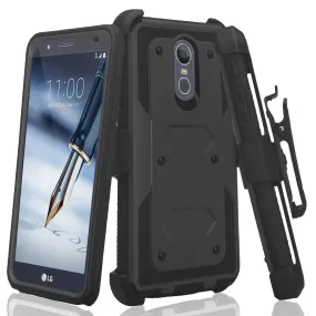 LG Escape Plus Case, Arena 2, K30 2019, Triple Protection 3-1 w/ Built in Screen Protector Heavy Duty Holster Shell Combo Case - Black