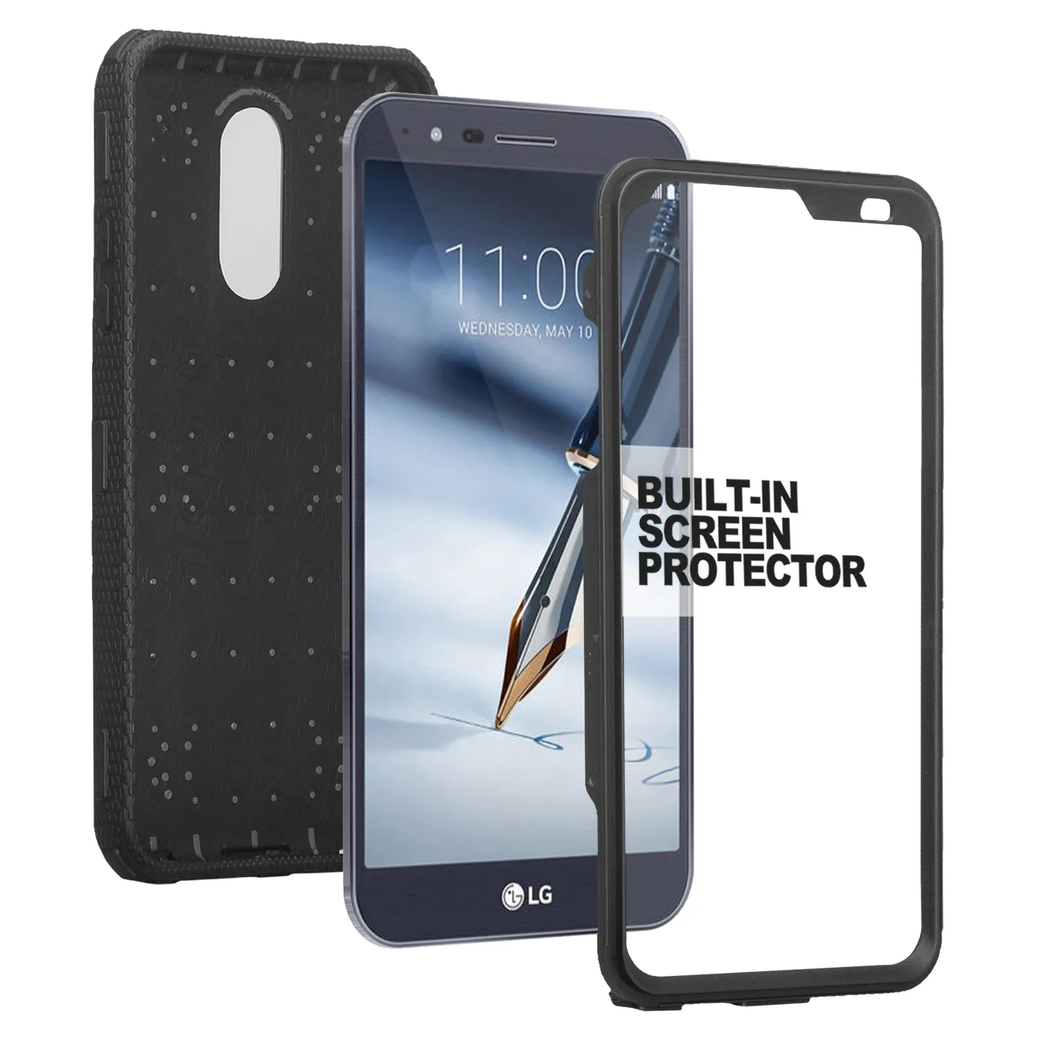 LG Escape Plus Case, Arena 2, K30 2019, Triple Protection 3-1 w/ Built in Screen Protector Heavy Duty Holster Shell Combo Case - Black