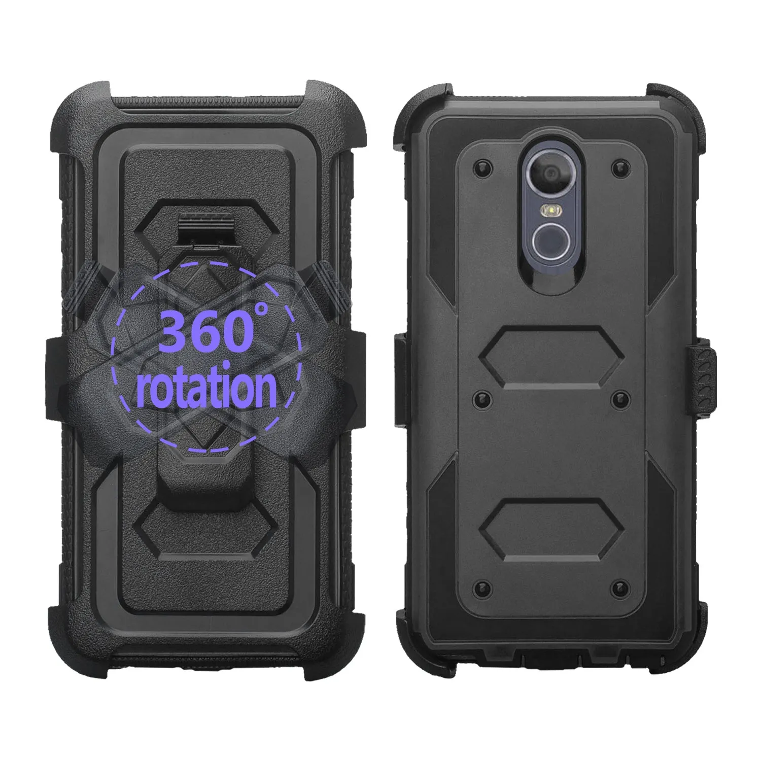LG Escape Plus Case, Arena 2, K30 2019, Triple Protection 3-1 w/ Built in Screen Protector Heavy Duty Holster Shell Combo Case - Black