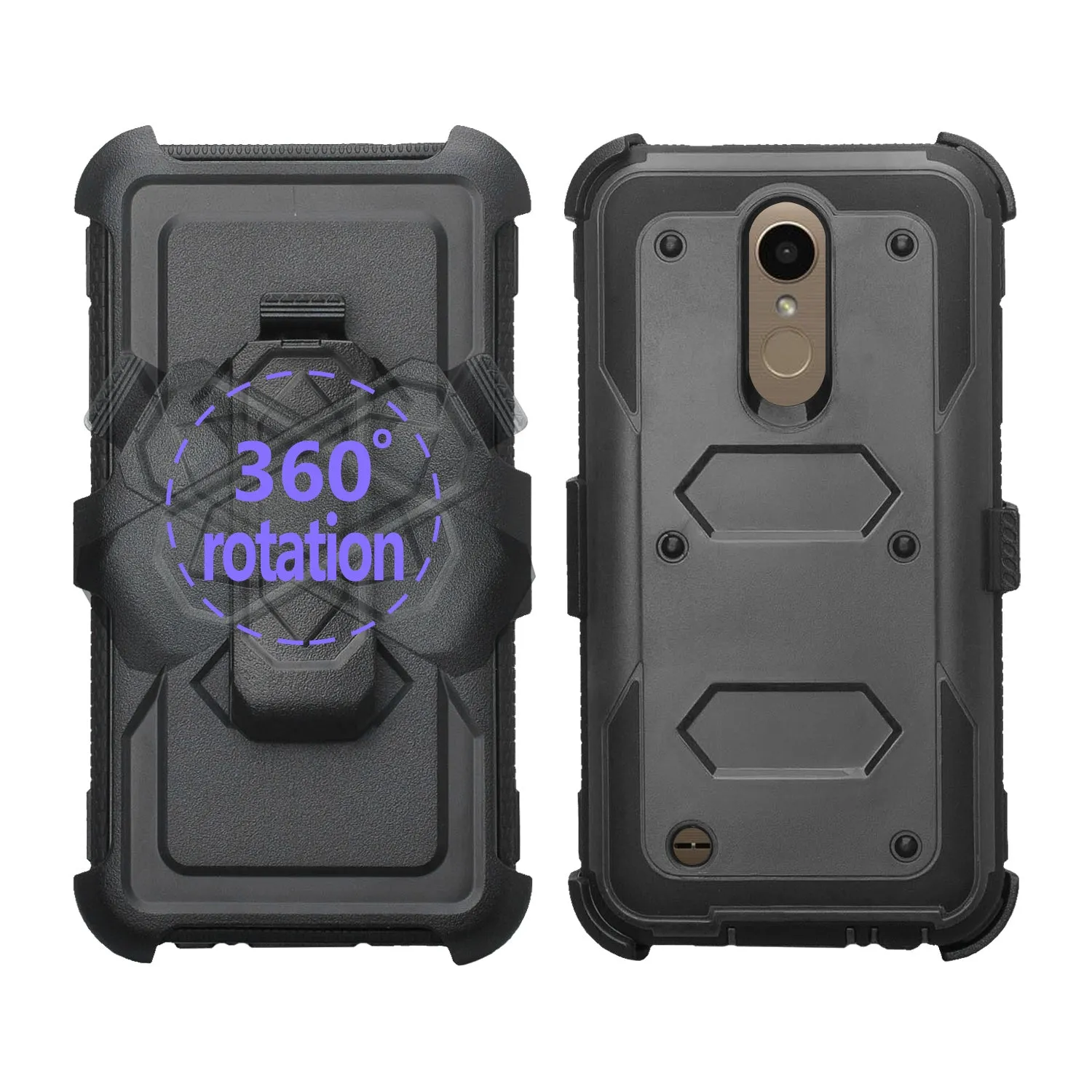 LG K20 Plus Case, LG K20 V, K10 2017 Case, Triple Protection 3-1 w/ Built in Screen Protector Heavy Duty Holster Shell Combo Cover - Black