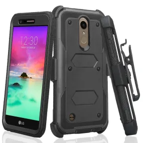 LG K20 Plus Case, LG K20 V, K10 2017 Case, Triple Protection 3-1 w/ Built in Screen Protector Heavy Duty Holster Shell Combo Cover - Black