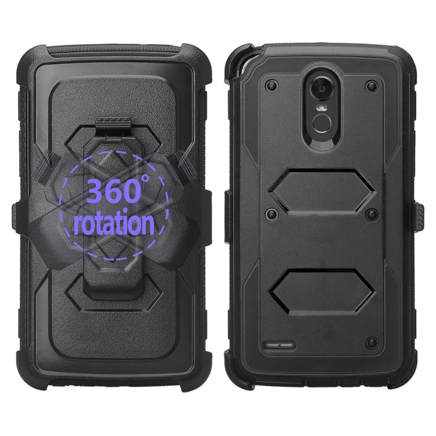 LG Stylo 3 Case, Triple Protection 3-1 w/ Built in Screen Protector Heavy Duty Holster Shell Combo Case - Black