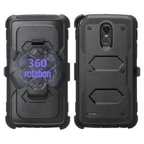 LG Stylo 3 Case, Triple Protection 3-1 w/ Built in Screen Protector Heavy Duty Holster Shell Combo Case - Black