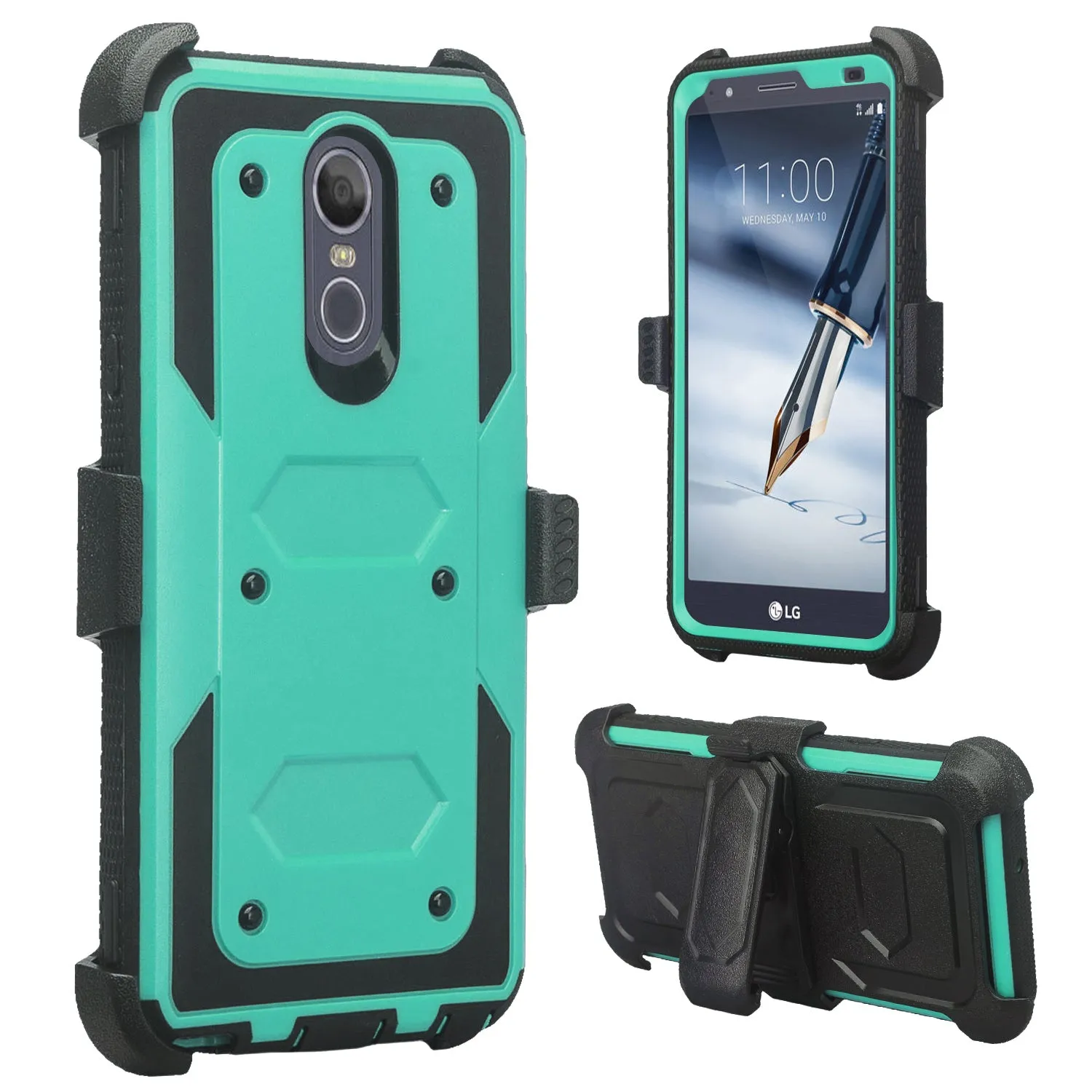 LG Stylo 5 Case, Stylo 5, Triple Protection 3-1 w/ Built in Screen Protector Heavy Duty Holster Shell Combo Case - Teal