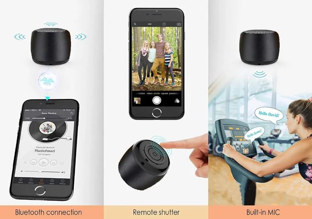Mini Portable Wireless Speaker, Built-in Mic and Selfie Remote Control