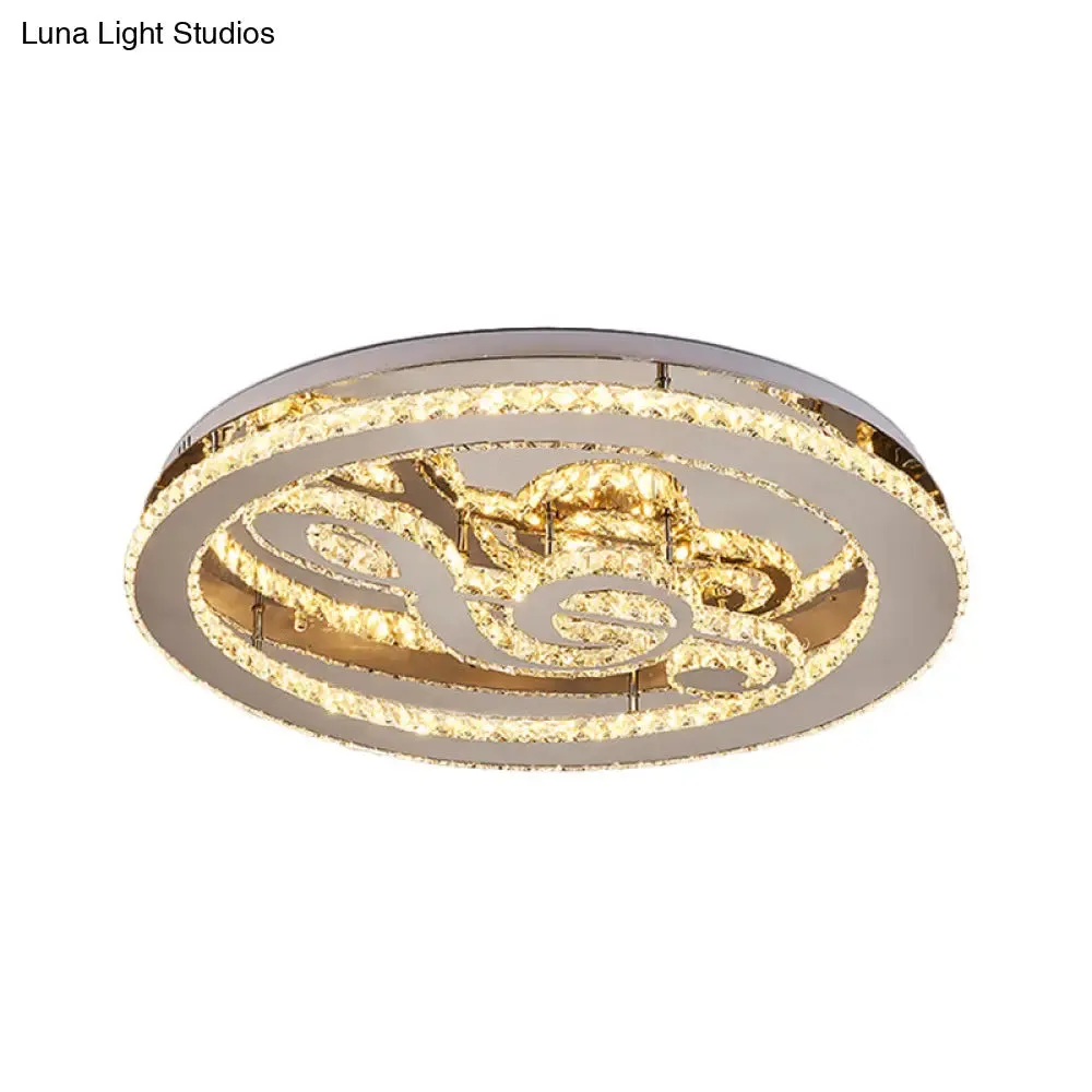 Minimal LED Chrome Ceiling Light with Music Note Crystal Flushmount Design