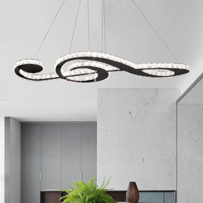 Modern Crystal LED Music Note Pendant Light Fixture for Bedrooms