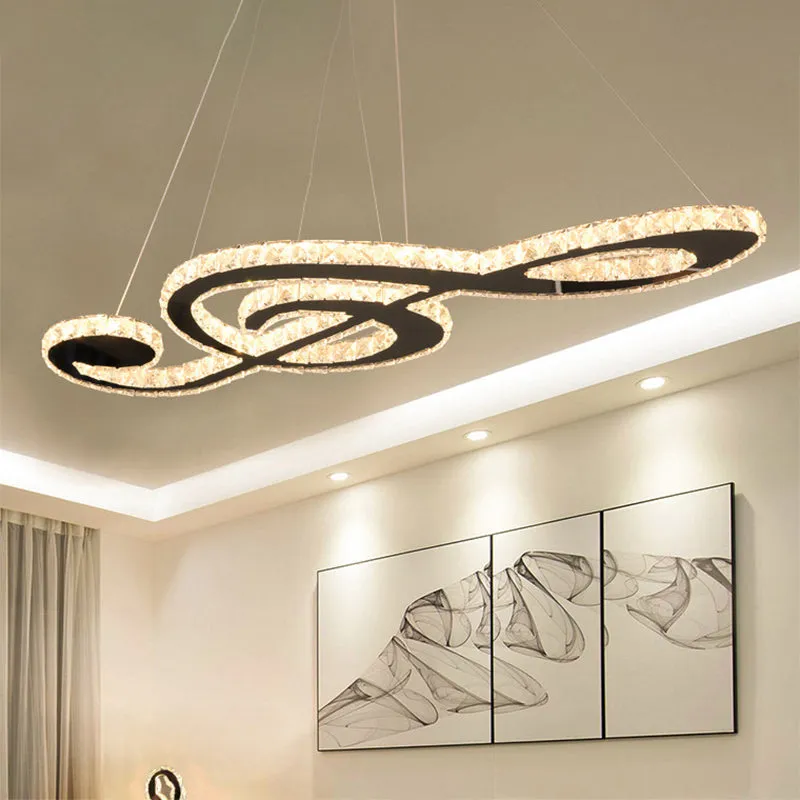 Modern Crystal LED Music Note Pendant Light Fixture for Bedrooms