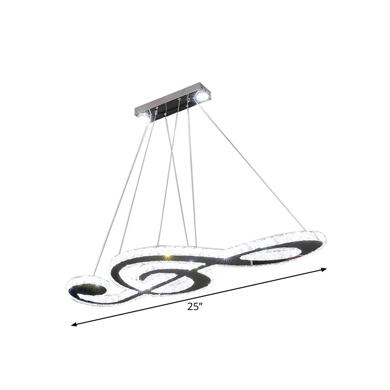 Modern Crystal LED Music Note Pendant Light Fixture for Bedrooms