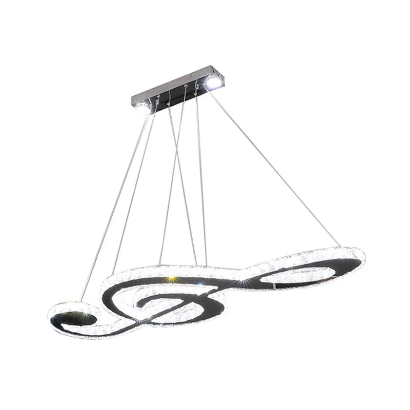 Modern Crystal LED Music Note Pendant Light Fixture for Bedrooms