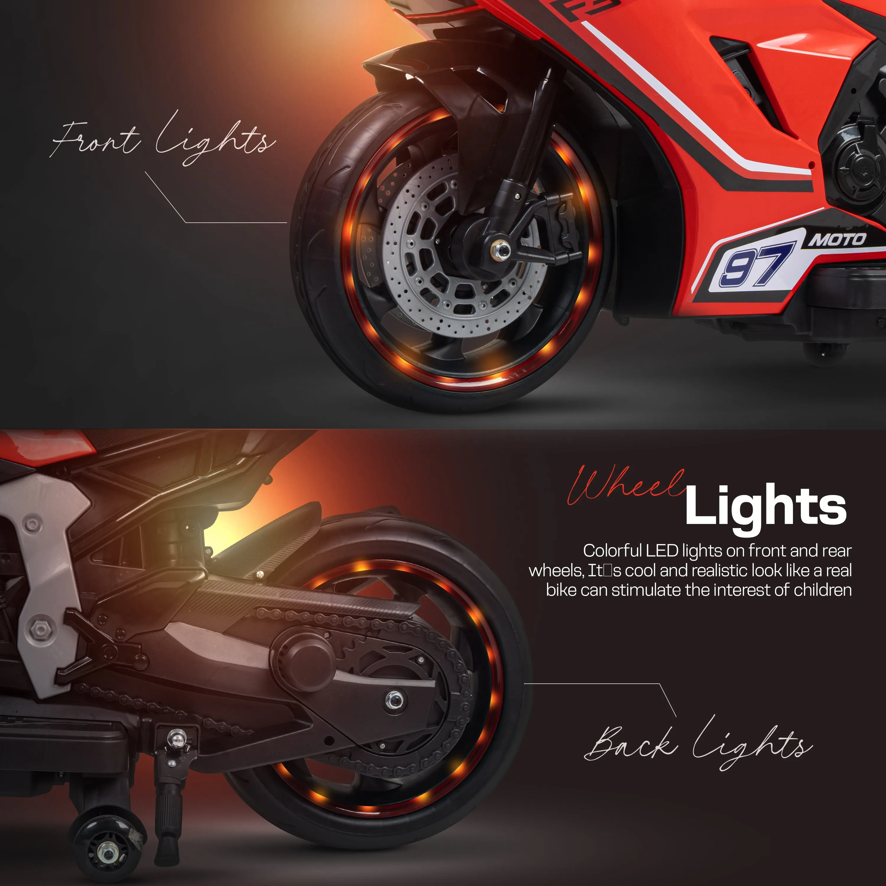 Moto Battery Operated Bike for Kids with LED Light, Bluetooth & Music