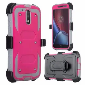 Moto G4 (4th Gen) Case | Moto G4 Plus Case, [Shock/Impact Resistant] Heavy Duty Holster Shell Combo Case Cover for Moto G4/G4 Plus - Hot Pink