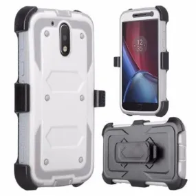 Moto G4 (4th Gen) Case | Moto G4 Plus Case, [Shock/Impact Resistant] Heavy Duty Holster Shell Combo Case Cover for Moto G4/G4 Plus - White