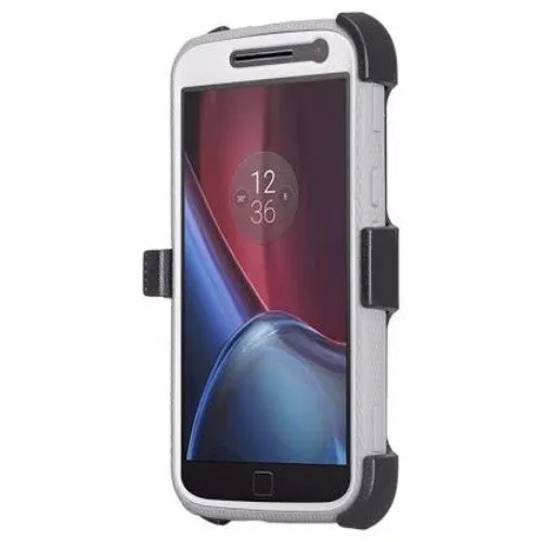 Moto G4 (4th Gen) Case | Moto G4 Plus Case, [Shock/Impact Resistant] Heavy Duty Holster Shell Combo Case Cover for Moto G4/G4 Plus - White