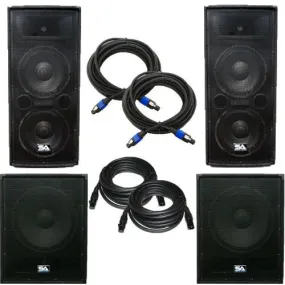 Pair of Dual 12" PA Speakers, Pair of Powered 18" Subs, and Cables