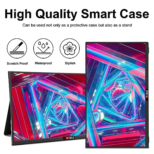 Portable Monitor 15.6 Inch with 60HZ FHD 1080P Display,USB-C and HDMI Inputs, Ultra-Slim IPS Panel with HDR and Premium Smart Cover & Speakers-Compatible with Laptop,PC,Phone,PS5,Switch