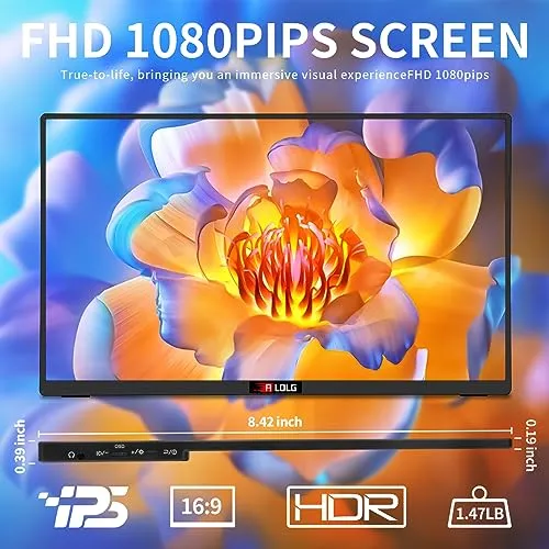 Portable Monitor 15.6 Inch with 60HZ FHD 1080P Display,USB-C and HDMI Inputs, Ultra-Slim IPS Panel with HDR and Premium Smart Cover & Speakers-Compatible with Laptop,PC,Phone,PS5,Switch