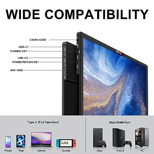 Portable Monitor 15.6 Inch with 60HZ FHD 1080P Display,USB-C and HDMI Inputs, Ultra-Slim IPS Panel with HDR and Premium Smart Cover & Speakers-Compatible with Laptop,PC,Phone,PS5,Switch